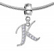 Bracelet compatible Silver Initial Charm with CZ  Crystals - Fits all European Bracelets - Letters A to Z