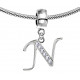 Bracelet compatible Silver Initial Charm with CZ  Crystals - Fits all European Bracelets - Letters A to Z