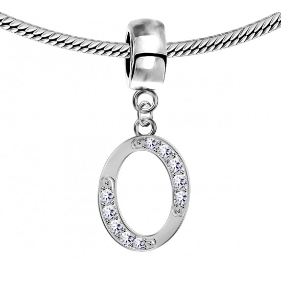 Bracelet compatible Silver Initial Charm with CZ  Crystals - Fits all European Bracelets - Letters A to Z