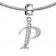 Bracelet compatible Silver Initial Charm with CZ  Crystals - Fits all European Bracelets - Letters A to Z