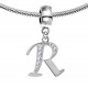 Bracelet compatible Silver Initial Charm with CZ  Crystals - Fits all European Bracelets - Letters A to Z