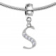 Bracelet compatible Silver Initial Charm with CZ  Crystals - Fits all European Bracelets - Letters A to Z