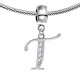 Bracelet compatible Silver Initial Charm with CZ  Crystals - Fits all European Bracelets - Letters A to Z