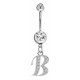 Sterling Silver Initial Dangle Belly Button Piercing Bars with CZ Crystals - Letters A to Z - All our Jewellery is Quality Checked by Sheffield Assay office