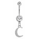 Sterling Silver Initial Dangle Belly Button Piercing Bars with CZ Crystals - Letters A to Z - All our Jewellery is Quality Checked by Sheffield Assay office