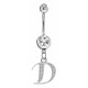 Sterling Silver Initial Dangle Belly Button Piercing Bars with CZ Crystals - Letters A to Z - All our Jewellery is Quality Checked by Sheffield Assay office