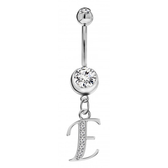 Sterling Silver Initial Dangle Belly Button Piercing Bars with CZ Crystals - Letters A to Z - All our Jewellery is Quality Checked by Sheffield Assay office