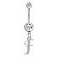Sterling Silver Initial Dangle Belly Button Piercing Bars with CZ Crystals - Letters A to Z - All our Jewellery is Quality Checked by Sheffield Assay office