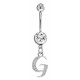Sterling Silver Initial Dangle Belly Button Piercing Bars with CZ Crystals - Letters A to Z - All our Jewellery is Quality Checked by Sheffield Assay office
