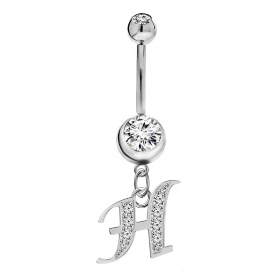 Sterling Silver Initial Dangle Belly Button Piercing Bars with CZ Crystals - Letters A to Z - All our Jewellery is Quality Checked by Sheffield Assay office