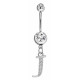 Sterling Silver Initial Dangle Belly Button Piercing Bars with CZ Crystals - Letters A to Z - All our Jewellery is Quality Checked by Sheffield Assay office