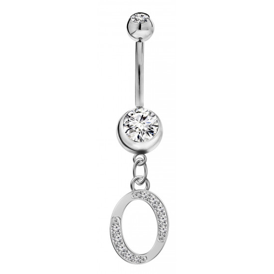 Sterling Silver Initial Dangle Belly Button Piercing Bars with CZ Crystals - Letters A to Z - All our Jewellery is Quality Checked by Sheffield Assay office