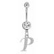 Sterling Silver Initial Dangle Belly Button Piercing Bars with CZ Crystals - Letters A to Z - All our Jewellery is Quality Checked by Sheffield Assay office