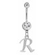 Sterling Silver Initial Dangle Belly Button Piercing Bars with CZ Crystals - Letters A to Z - All our Jewellery is Quality Checked by Sheffield Assay office