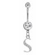 Sterling Silver Initial Dangle Belly Button Piercing Bars with CZ Crystals - Letters A to Z - All our Jewellery is Quality Checked by Sheffield Assay office