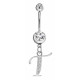 Sterling Silver Initial Dangle Belly Button Piercing Bars with CZ Crystals - Letters A to Z - All our Jewellery is Quality Checked by Sheffield Assay office