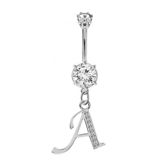 Sterling Silver Dangly Initials Piercing bars with CZ Crystals