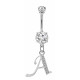Sterling Silver Dangly Initials Piercing bars with CZ Crystals