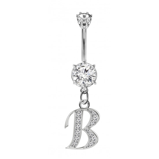 Sterling Silver Dangly Initials Piercing bars with CZ Crystals