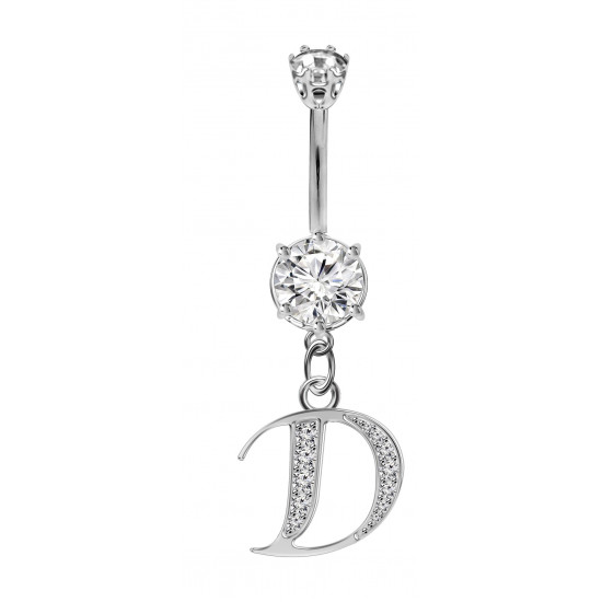 Sterling Silver Dangly Initials Piercing bars with CZ Crystals