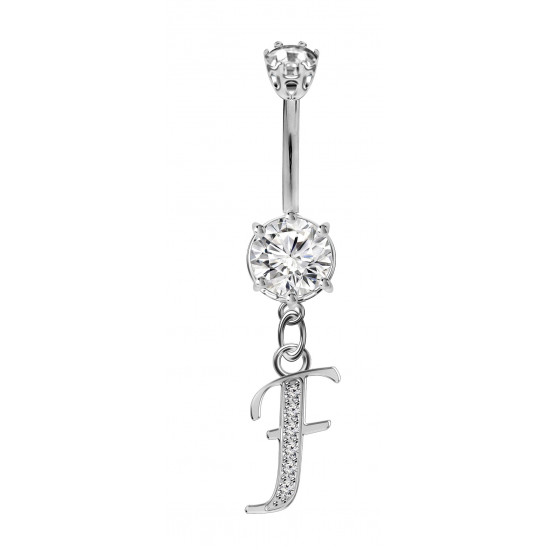 Sterling Silver Dangly Initials Piercing bars with CZ Crystals