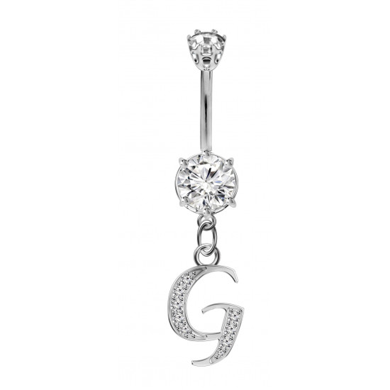 Sterling Silver Dangly Initials Piercing bars with CZ Crystals