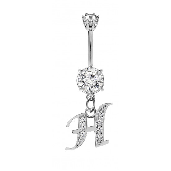 Sterling Silver Dangly Initials Piercing bars with CZ Crystals