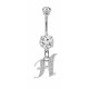 Sterling Silver Dangly Initials Piercing bars with CZ Crystals
