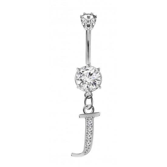 Sterling Silver Dangly Initials Piercing bars with CZ Crystals