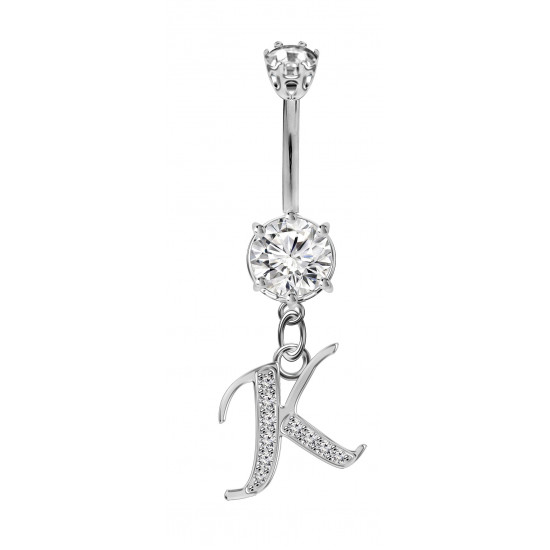 Sterling Silver Dangly Initials Piercing bars with CZ Crystals
