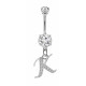 Sterling Silver Dangly Initials Piercing bars with CZ Crystals