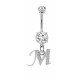 Sterling Silver Dangly Initials Piercing bars with CZ Crystals