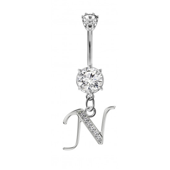 Sterling Silver Dangly Initials Piercing bars with CZ Crystals