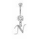 Sterling Silver Dangly Initials Piercing bars with CZ Crystals