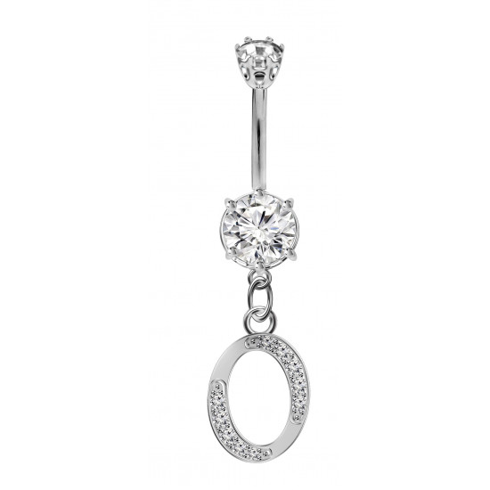 Sterling Silver Dangly Initials Piercing bars with CZ Crystals