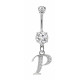Sterling Silver Dangly Initials Piercing bars with CZ Crystals