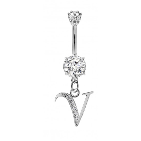 Sterling Silver Dangly Initials Piercing bars with CZ Crystals