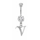 Sterling Silver Dangly Initials Piercing bars with CZ Crystals