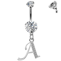Initial Belly Button Rings - 316L Surgical Steel - Internally Threaded - 14G(1.6mm) - AAA+ CZ Crystals - Silver Letter A-Z Belly Button Rings - All our Jewellery is Quality Checked by Sheffield Assay office