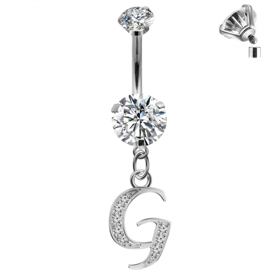 Initial Belly Button Rings - 316L Surgical Steel - Internally Threaded - 14G(1.6mm) - AAA+ CZ Crystals - Silver Letter A-Z Belly Button Rings - All our Jewellery is Quality Checked by Sheffield Assay office
