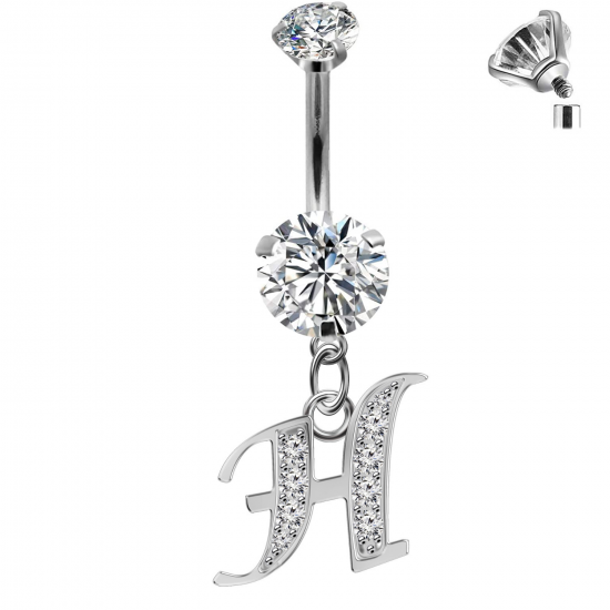 Initial Belly Button Rings - 316L Surgical Steel - Internally Threaded - 14G(1.6mm) - AAA+ CZ Crystals - Silver Letter A-Z Belly Button Rings - All our Jewellery is Quality Checked by Sheffield Assay office
