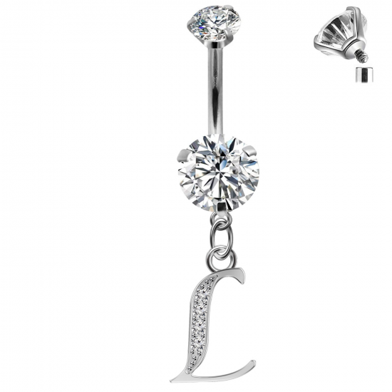Initial Belly Button Rings - 316L Surgical Steel - Internally Threaded - 14G(1.6mm) - AAA+ CZ Crystals - Silver Letter A-Z Belly Button Rings - All our Jewellery is Quality Checked by Sheffield Assay office