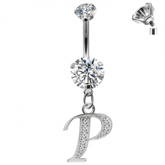 Initial Belly Button Rings - 316L Surgical Steel - Internally Threaded - 14G(1.6mm) - AAA+ CZ Crystals - Silver Letter A-Z Belly Button Rings - All our Jewellery is Quality Checked by Sheffield Assay office