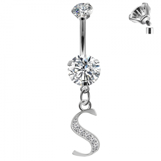 Initial Belly Button Rings - 316L Surgical Steel - Internally Threaded - 14G(1.6mm) - AAA+ CZ Crystals - Silver Letter A-Z Belly Button Rings - All our Jewellery is Quality Checked by Sheffield Assay office