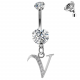 Initial Belly Button Rings - 316L Surgical Steel - Internally Threaded - 14G(1.6mm) - AAA+ CZ Crystals - Silver Letter A-Z Belly Button Rings - All our Jewellery is Quality Checked by Sheffield Assay office