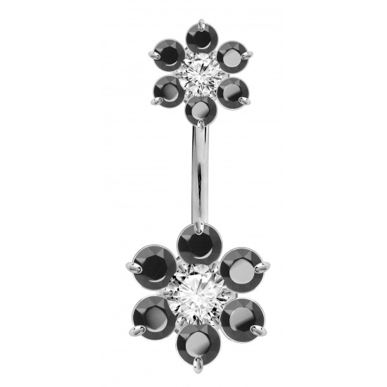 Double Flower Sterling Silver Belly Bars - Various Colours | Inspected by Sheffield Assay office