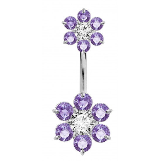 Double Flower Sterling Silver Belly Bars - Various Colours | Inspected by Sheffield Assay office