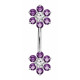 Double Flower Sterling Silver Belly Bars 1.6mm / 14G with CZ Crystals - Various Colours - All our Jewellery is Quality Checked by Sheffield Assay office