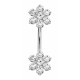 Double Flower Sterling Silver Belly Bars 1.6mm / 14G with CZ Crystals - Various Colours - All our Jewellery is Quality Checked by Sheffield Assay office