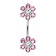 Double Flower Sterling Silver Belly Bars 1.6mm / 14G with CZ Crystals - Various Colours - All our Jewellery is Quality Checked by Sheffield Assay office